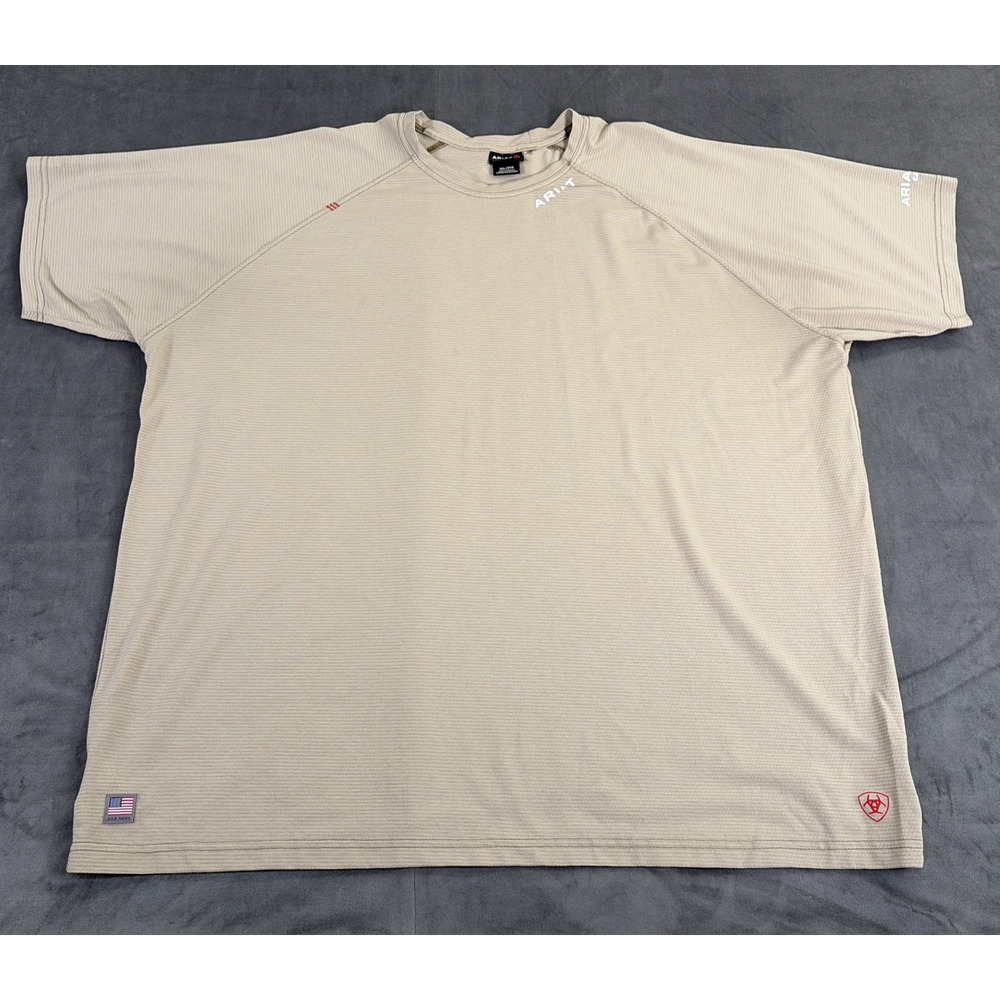 2) Ariat FR Flame Resistant Short Sleeve Baselayer T-Shirt Size 3X Grey & Tan - Picture 2 of 16
